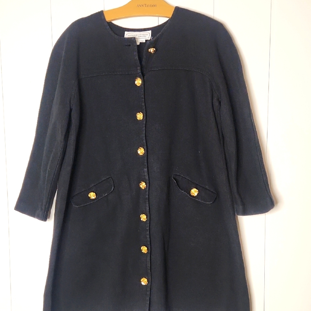 Vintage Adrienne Vittadini Black Full Button Front Old Money Style Dress